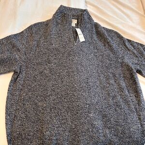 NWT J. Crew Men's Marled Navy Wool Zip-Up Sweater